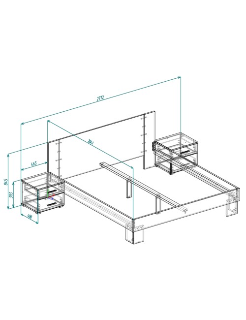 Letto matrimoniale Meria 180x200 con comodini integrati bianco e rovere