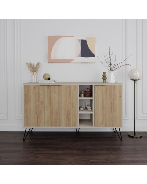 Madia 3 ante Clara 142x35,5x83h colore cashmere e Rovere