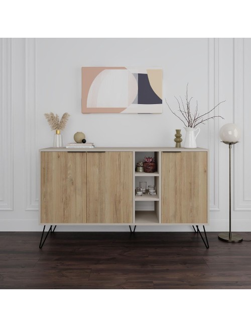 Madia 3 ante Clara 142x35,5x83h colore cashmere e Rovere