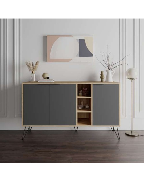 Madia 3 ante Clara 142x35,5x83h colore rovere oak antracite