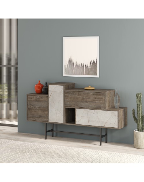 Madia con ante e cassetti effetto marmo bianco Hermes 160 colore dark coffee