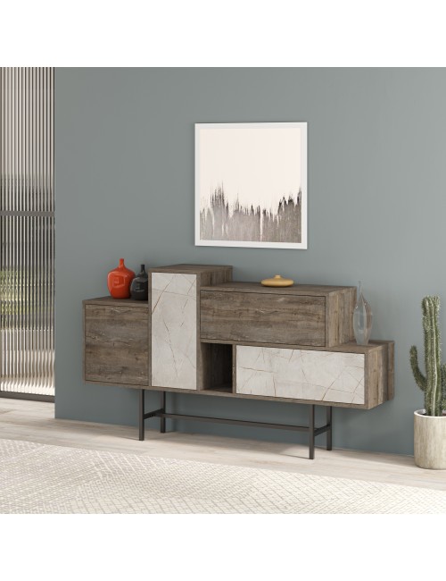 Madia con ante e cassetti effetto marmo bianco Hermes 160 colore dark coffee