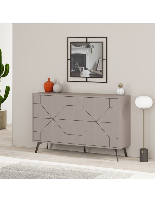 Madia 4 ante con disegno geometrico Dune 123x35x77,4 colore tortora