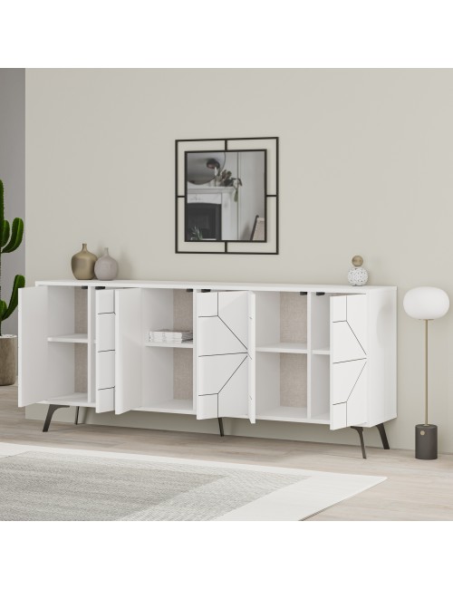 Madia 6 Ante con Disegno Geometrico Dune 184x35x77,4 Colore Bianco