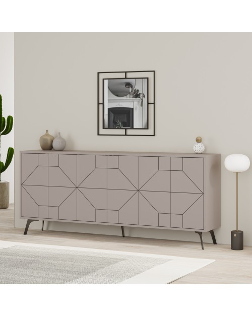 Madia 6 ante con disegno geometrico Dune 184x35x77,4 colore tortora