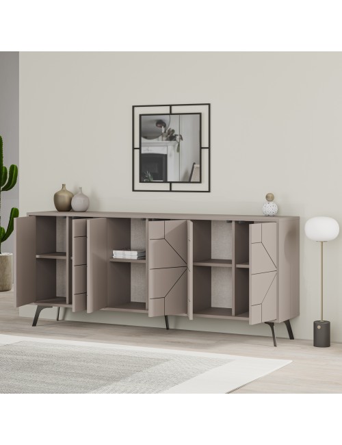 Madia 6 Ante con Disegno Geometrico Dune 184x35x77,4 Tortora