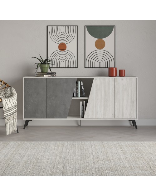Madia 4 ante Fiona 180x35,6x82H colore bianco vintage e cemento
