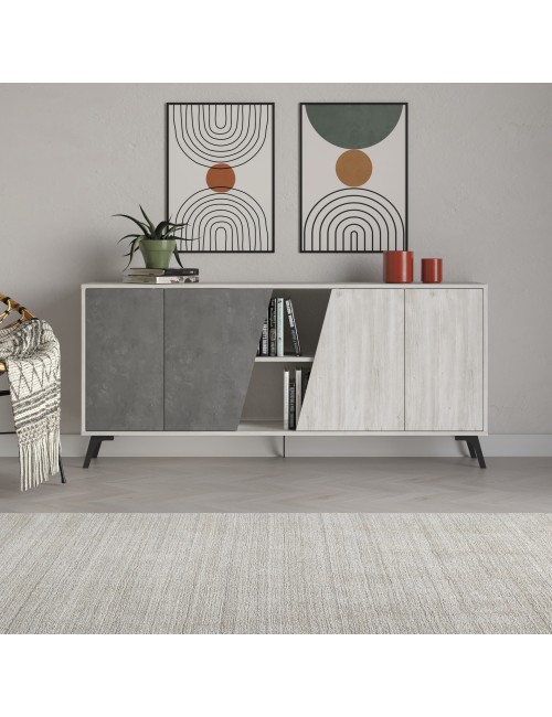 Madia 4 Ante Fiona 180x35,6x82H Bianco Vintage e Cemento