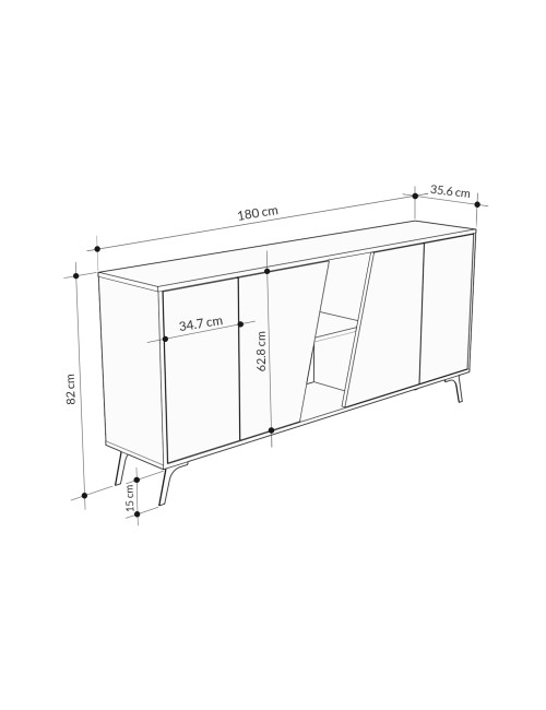 Madia 4 Ante Fiona 180x35,6x82H Bianco Vintage e Cemento