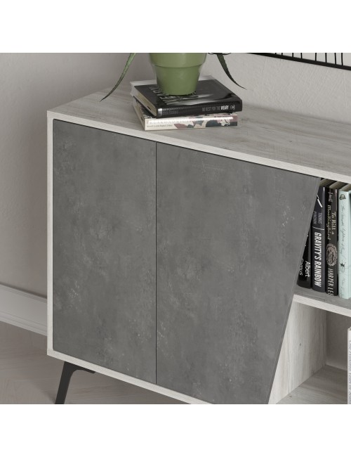 Madia 4 Ante Fiona 180x35,6x82H Bianco Vintage e Cemento