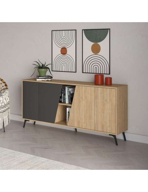 Madia 4 Ante Fiona 180x35,6x82H Colore Rovere e Antracite