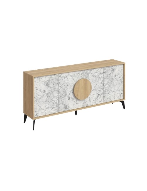 Madia 4 ante Gora180 colore bianco effetto marmo carrara e rovere 180x35,6x82