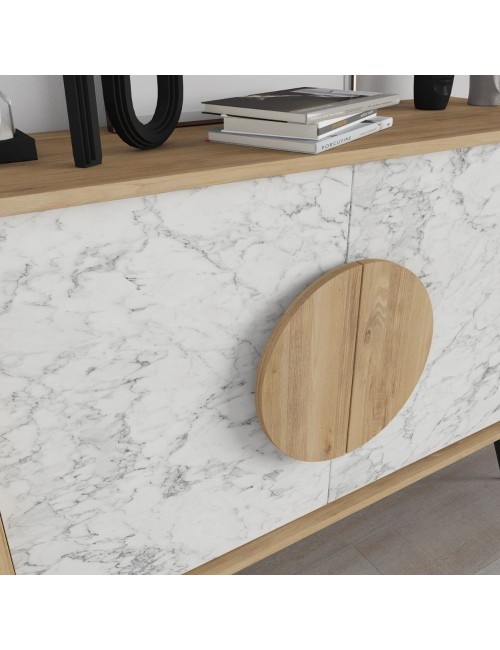 Madia 2 ante Gora110 110x35,6x82 colore bianco effetto marmo carrara e rovere