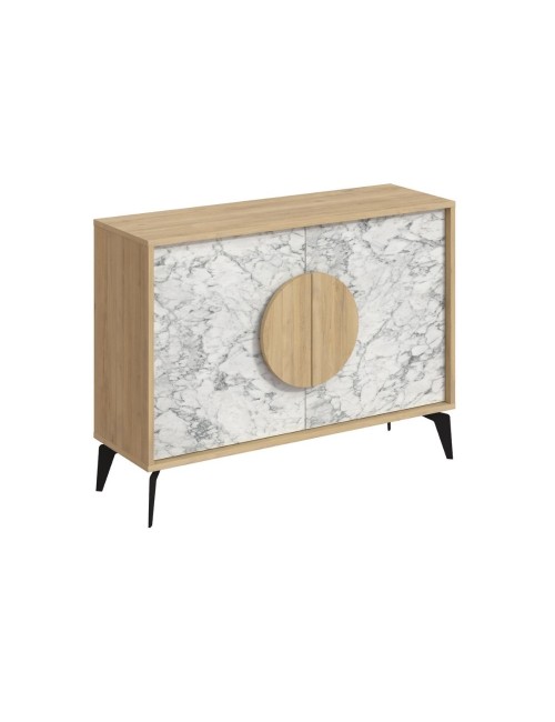 Madia 2 ante Gora110 110x35,6x82 colore bianco effetto marmo carrara e rovere
