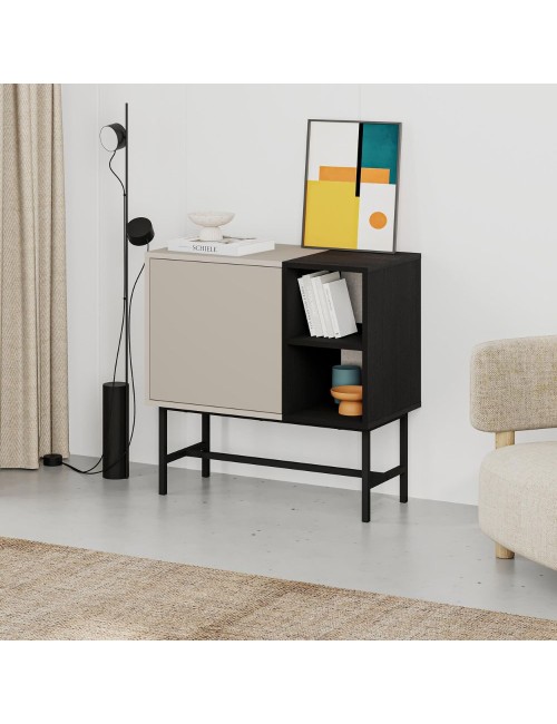 Mobile multiuso Mona Mini con anta cashmere e due vani a giorno neri 81x40x80H