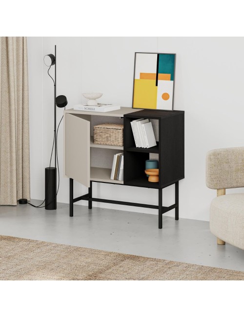 Mobile multiuso Mona Mini con anta cashmere e due vani a giorno neri 81x40x80H