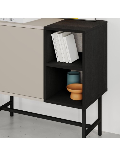 Mobile multiuso Mona Mini con anta cashmere e due vani a giorno neri 81x40x80H
