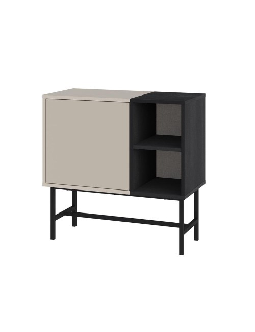 Mobile multiuso Mona Mini con anta cashmere e due vani a giorno neri 81x40x80H