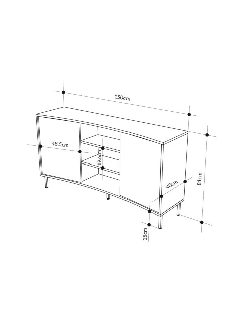 Madia Frem con frontale curvo 2 ante e vani a giorno in finitura cashmere 150x40x81.5H