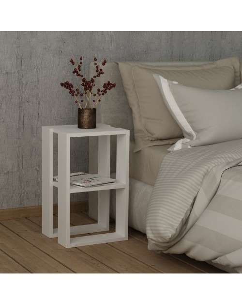 Comodino due ripiani Lonie 34x30x55h colore bianco