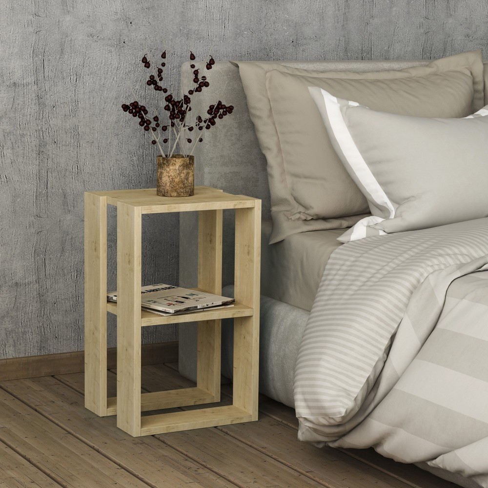 Comodino due ripiani Lonie 34x30x55h colore rovere