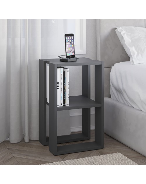 Comodino due ripiani Lonie 34x30x55h colore antracite