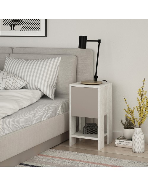 Comodino Ema anta ribalta 30x30x55h colore bianco tortora