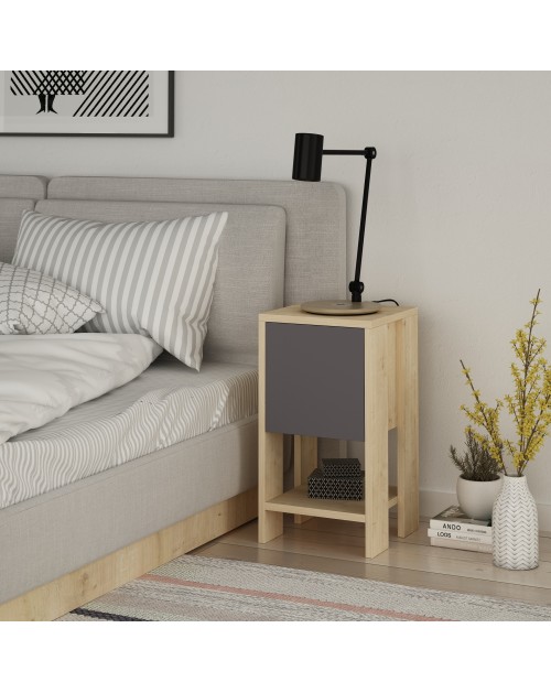 Comodino Ema rovere antracite anta ribalta 30x30x55h
