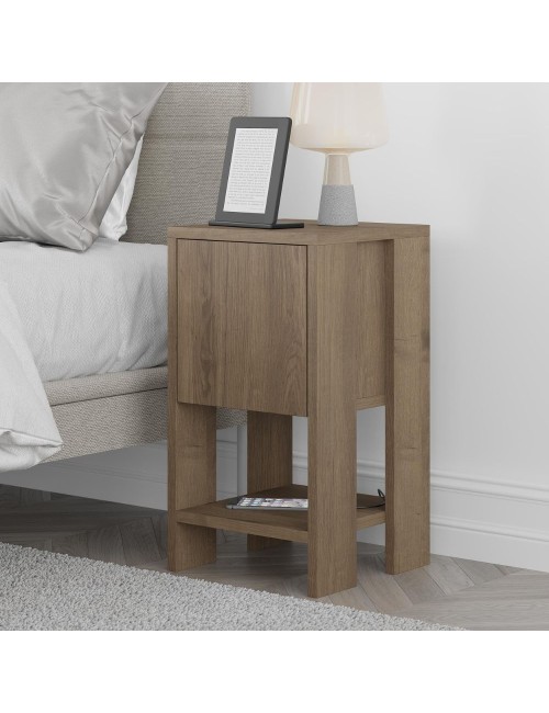 Comodino Ema anta ribalta 30x30x55h colore noce