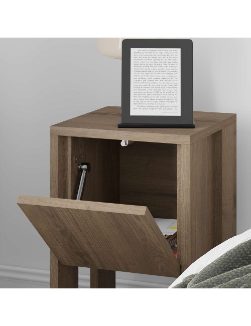 Comodino Ema anta ribalta 30x30x55h colore noce