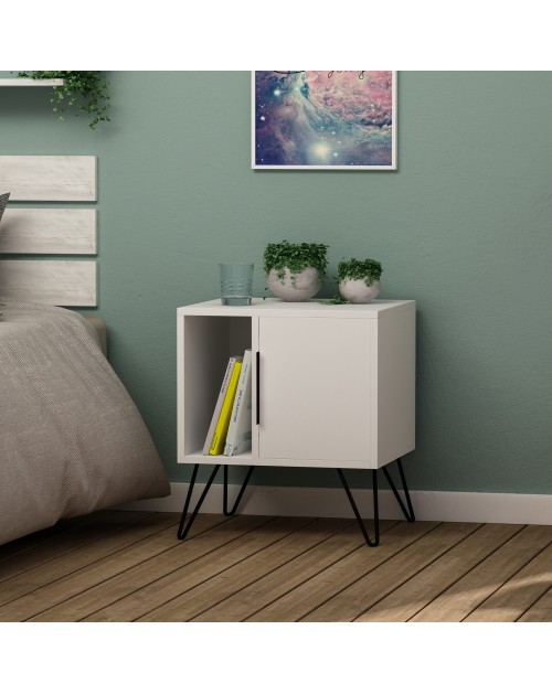 Comodino con anta e vano a giorno Glynn colore bianco