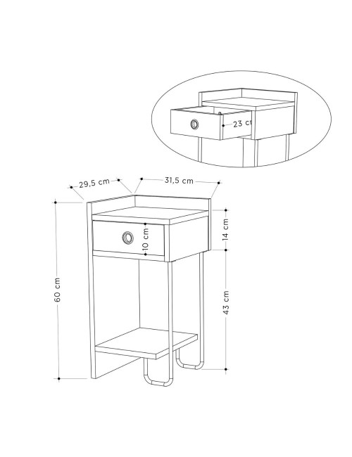 Comodino Sirius tortora con cassetto e gamba in metallo nero sinistro