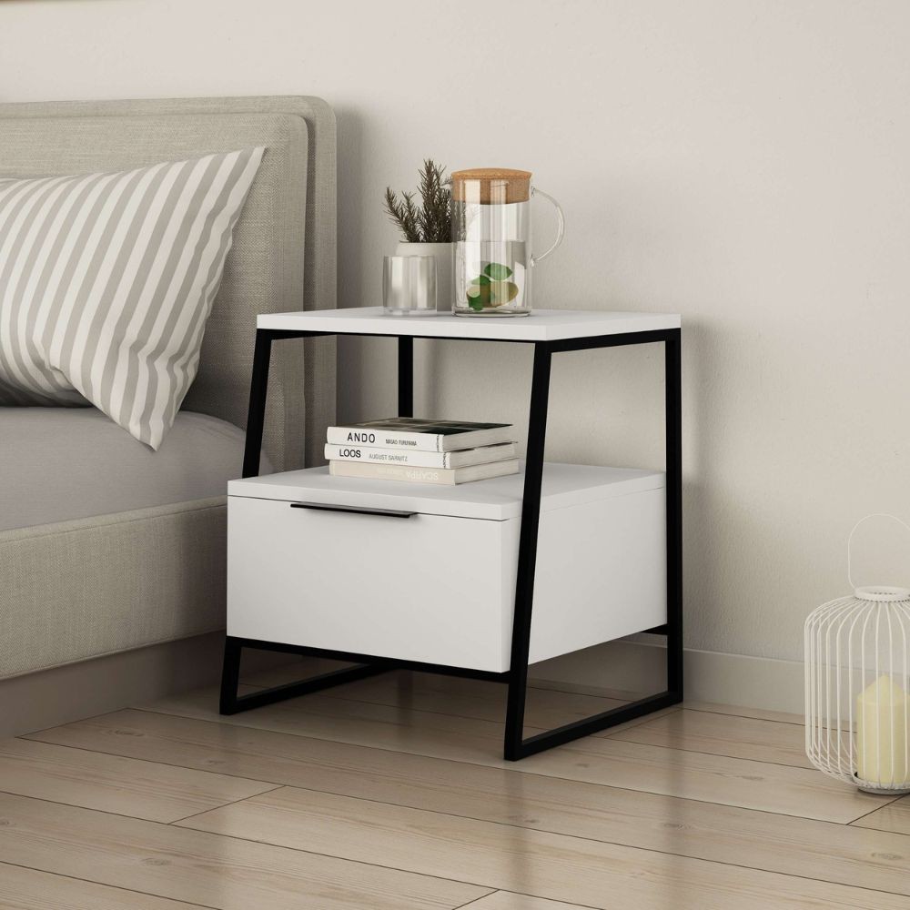 Comodino bianco Pal 45x41x50 cm – Stile Moderno e Funzionalità in un Design Raffinato