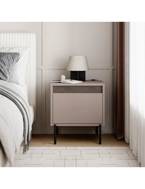 Comodino Mott tortora con cassetto e dettaglio decorativo 45x40x50H