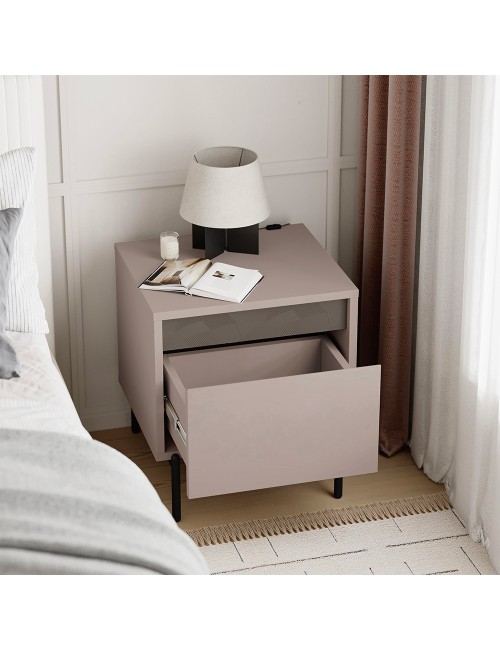 Comodino Mott tortora con cassetto e dettaglio decorativo 45x40x50H