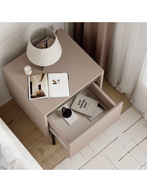 Comodino Mott tortora con cassetto e dettaglio decorativo 45x40x50H
