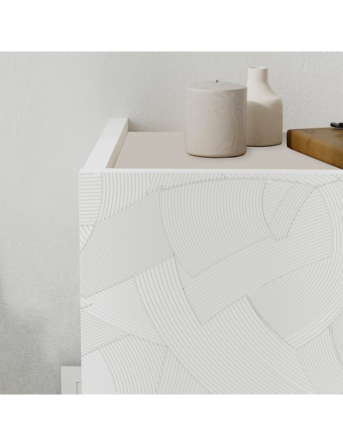 Comodino sospeso Onda con cassetto e luci integrate 40 cm bianco e cashmere