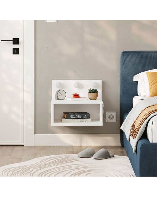 Comodino sospeso bianco Treo con luci LED integrate vano a giorno