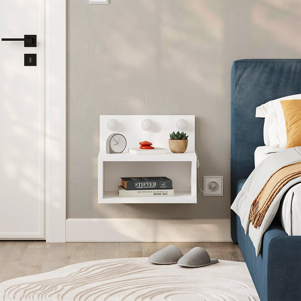 Comodino sospeso bianco Treo con luci LED integrate vano a giorno