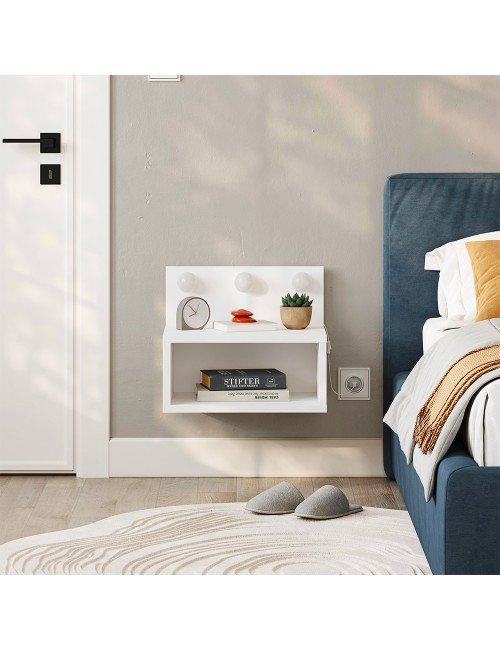 Comodino sospeso bianco Treo con luci LED integrate vano a giorno