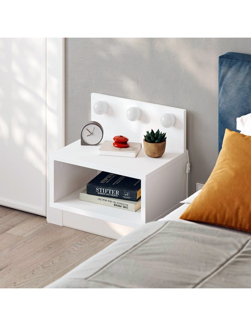 Comodino sospeso bianco Treo con luci LED integrate vano a giorno