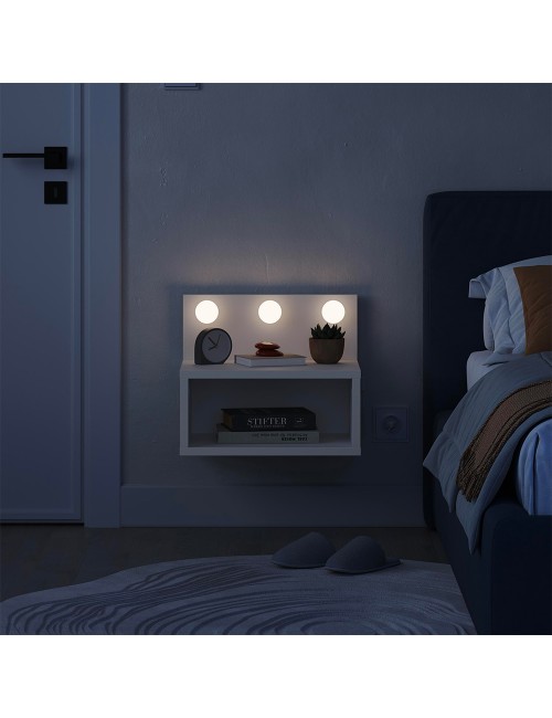 Comodino sospeso bianco Treo con luci LED integrate vano a giorno
