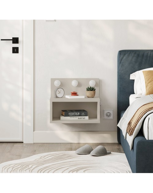Comodino sospeso cashmere Treo con luci LED integrate vano a giorno