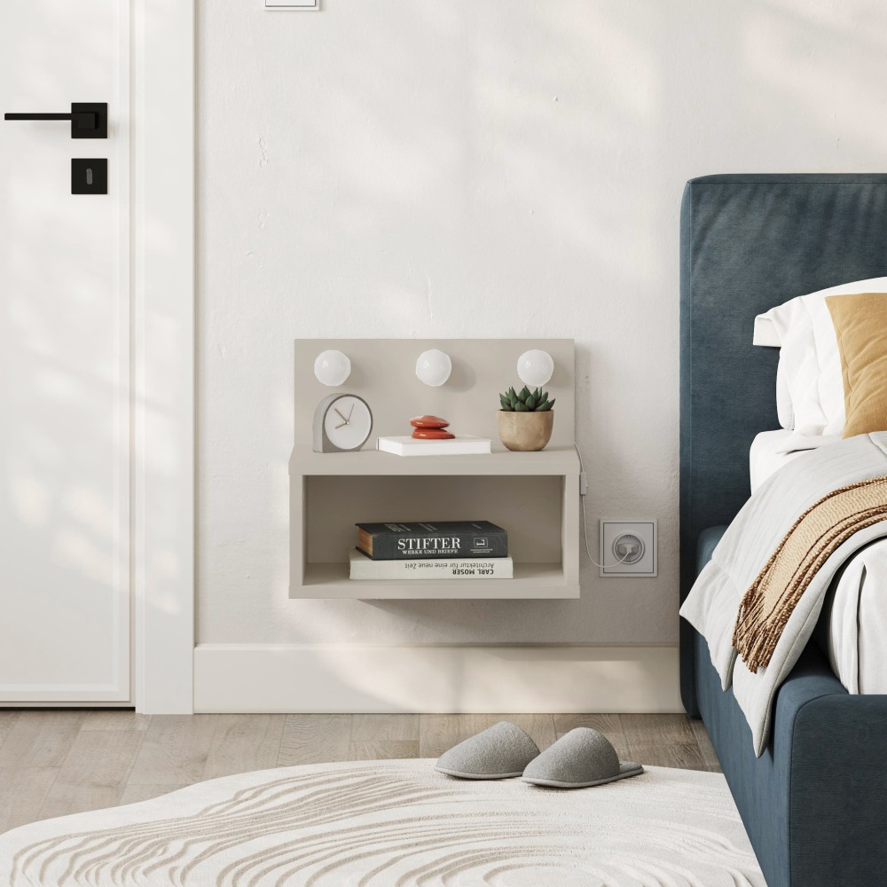 Comodino sospeso cashmere Treo con luci LED integrate vano a giorno