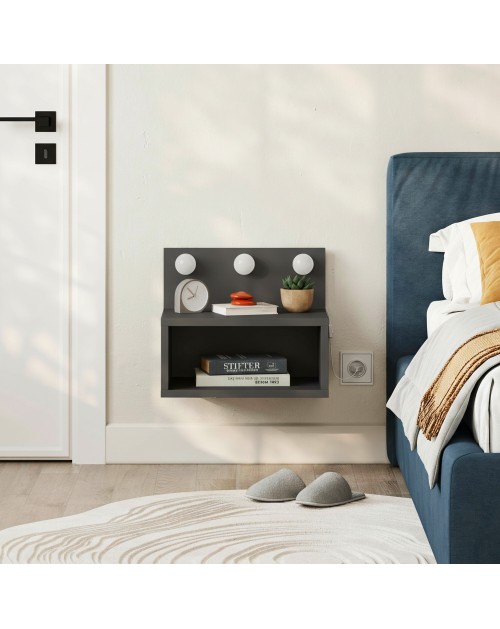 Comodino sospeso antracite Treo con luci LED integrate vano a giorno