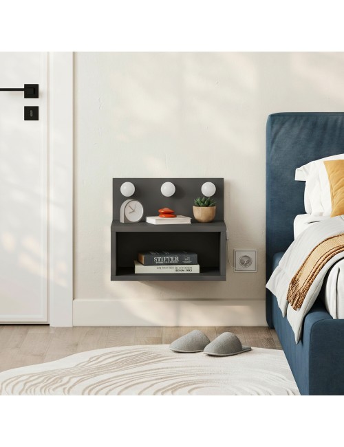 Comodino sospeso antracite Treo con luci LED integrate vano a giorno