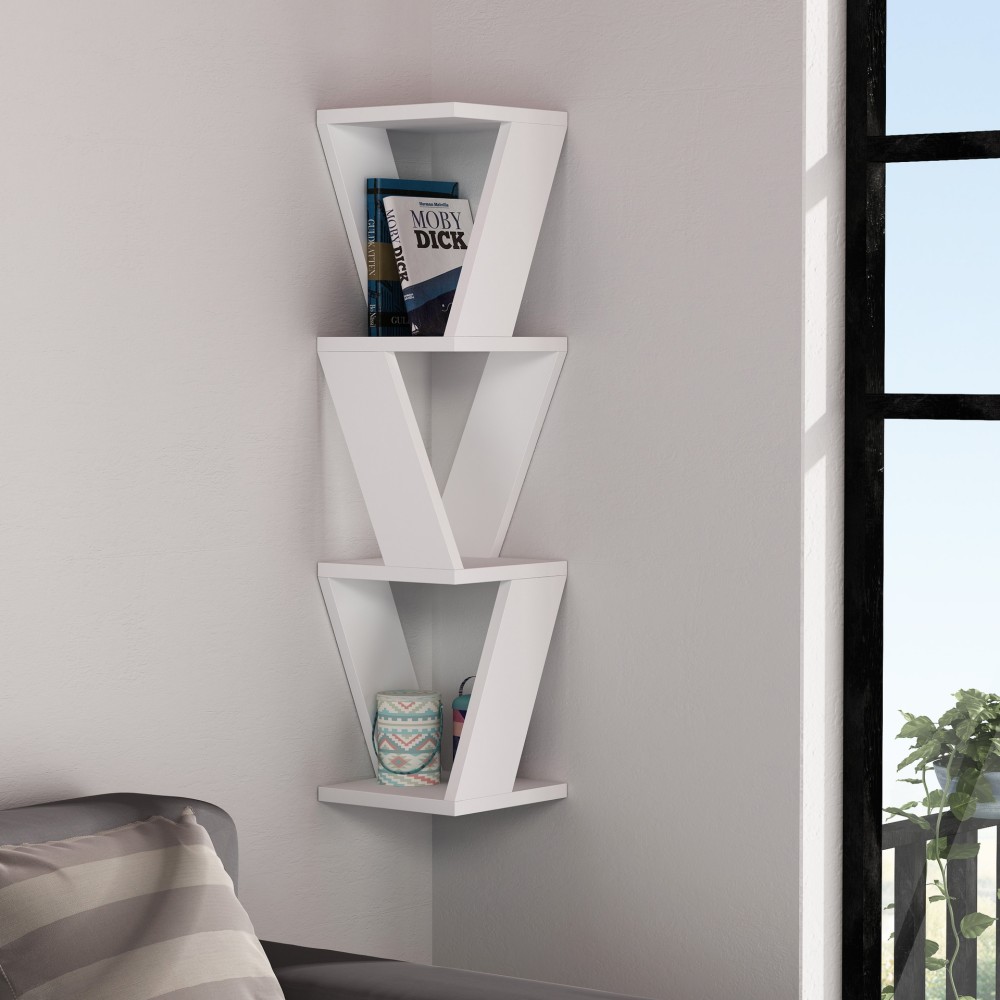 Libreria angolare pensile Zena colore bianco