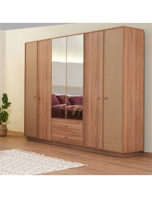 Camera da letto Natura colore rovere miele effetto vimini e armadio a specchio
