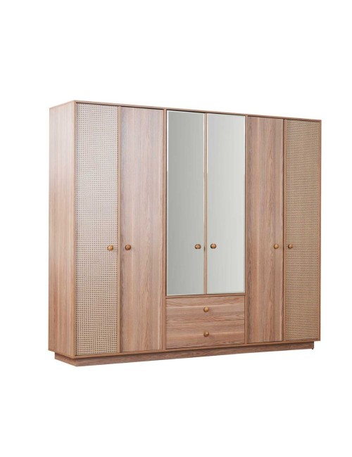 Camera da letto Natura colore rovere miele effetto vimini e armadio a specchio