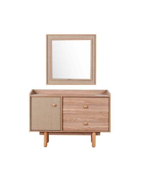 Camera da letto Natura colore rovere miele effetto vimini e armadio a specchio